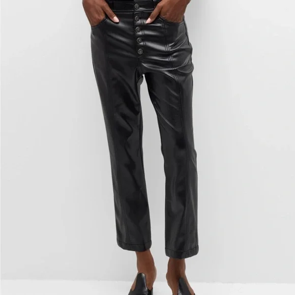 Cinq a Sept Wallace Faux Leather Bootcut Ankle Pants Black Size 4